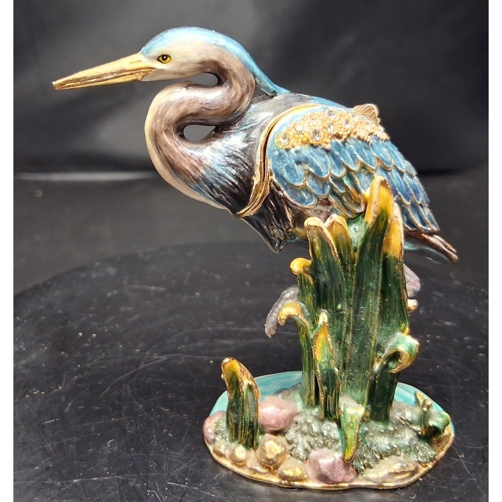 Enamel and sparkling crystals Blue Heron Trinket Box